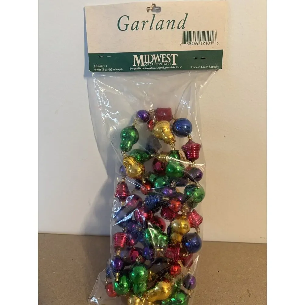 Vintage Midwest Of Cannon Falls Hand blown Glass Garland Czech Republic NOS 6 Ft